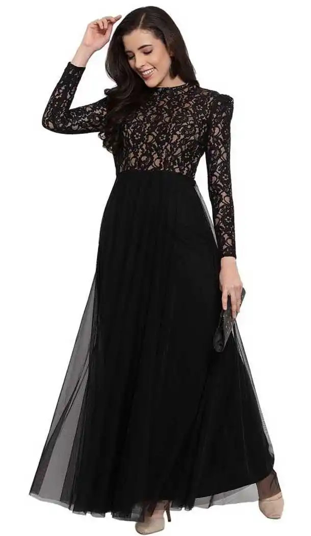 Sparkling Black Color Net Fancy Designer Party Wear Readymade Gown Dresse -828124940