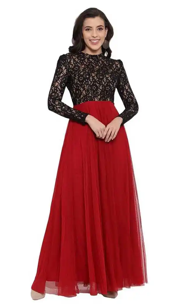 Mesmerizing Red Color Net Fancy Designer Party Wear Readymade Gown Dresse -828124941