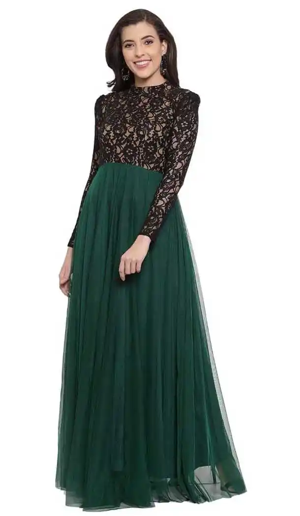 Chic Green Color Net Fancy Designer Party Wear Readymade Gown Dresse -828124942