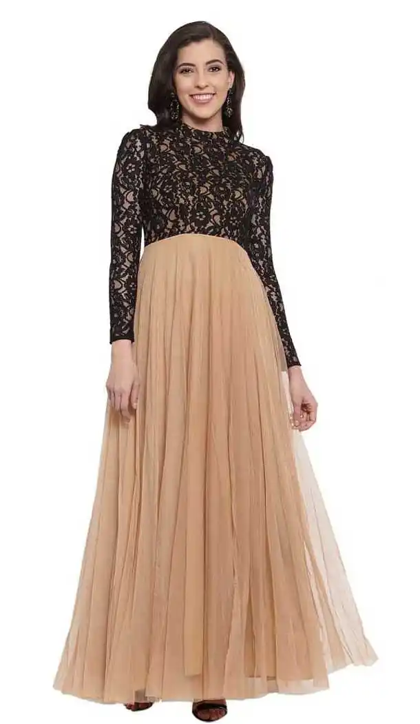 Cream Color Net Fancy Designer Party Wear Readymade Gown Dresse -828124943