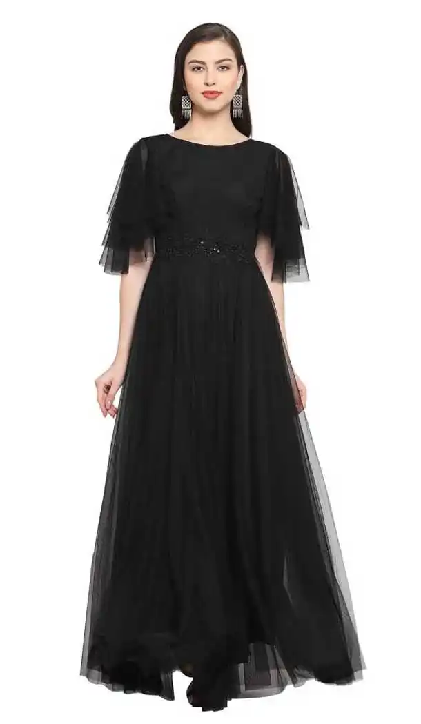 Black Color Net Fancy Designer Party Wear Readymade Gown Dresse -828124945