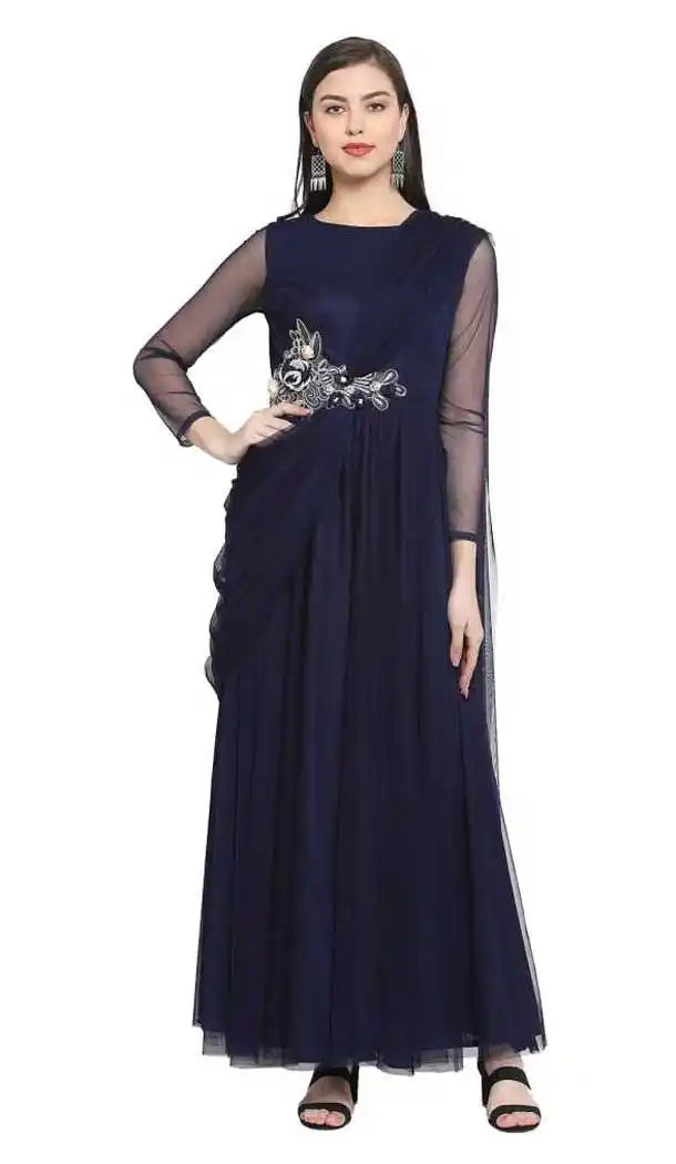 Navy Blue Color Net Fancy Designer Party Wear Readymade Gown Dresse -828124946