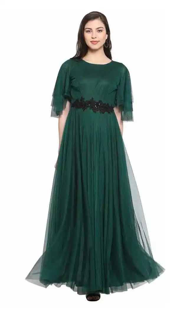Green Color Net Fancy Designer Party Wear Readymade Gown Dresse -828124947