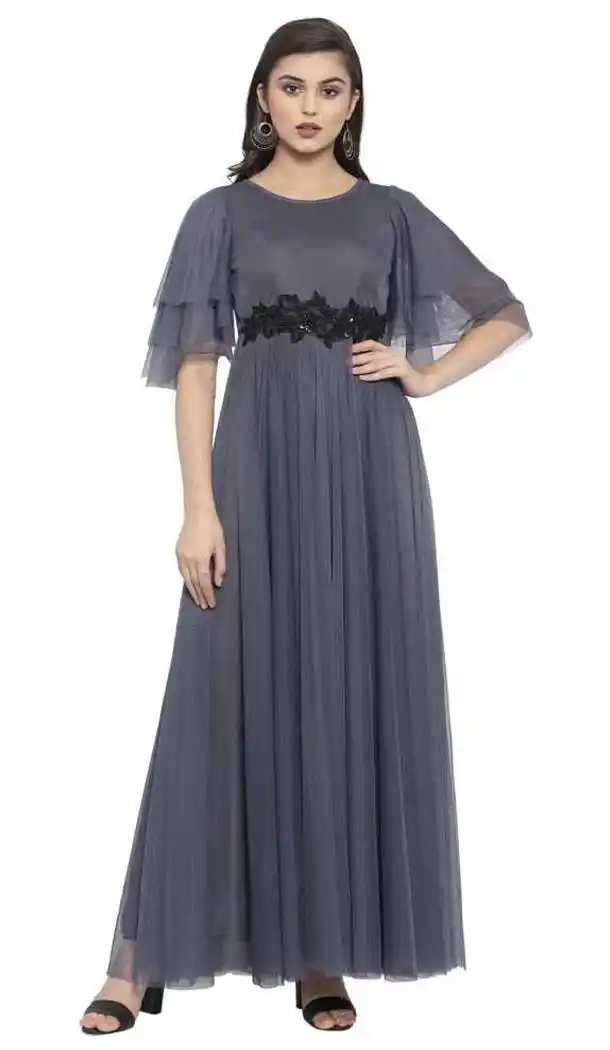 Grey Color Net Fancy Designer Party Wear Readymade Gown Dresse -828124948