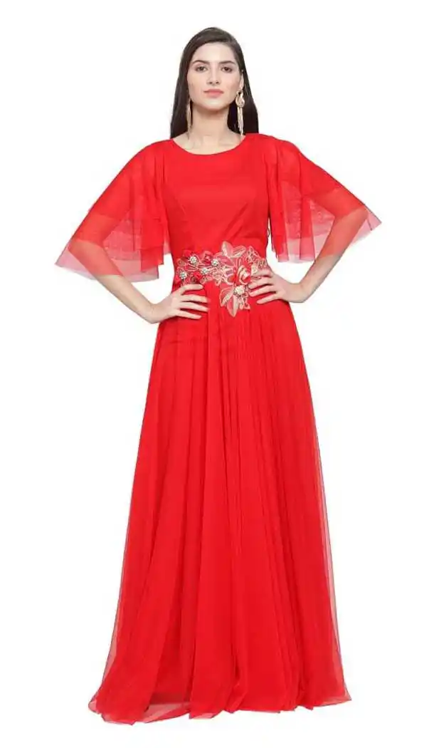 Elegant Red Color Net Fancy Designer Party Wear Readymade Gown Dresse -828124949