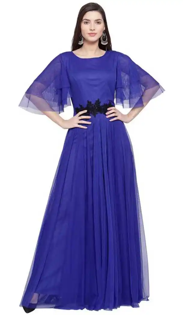 Alluring Blue Color Net Fancy Designer Party Wear Readymade Gown Dresse -828124951