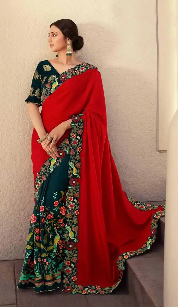 Red Color Fancy Fabric Designer Traditional Party Wear Saree -971126250