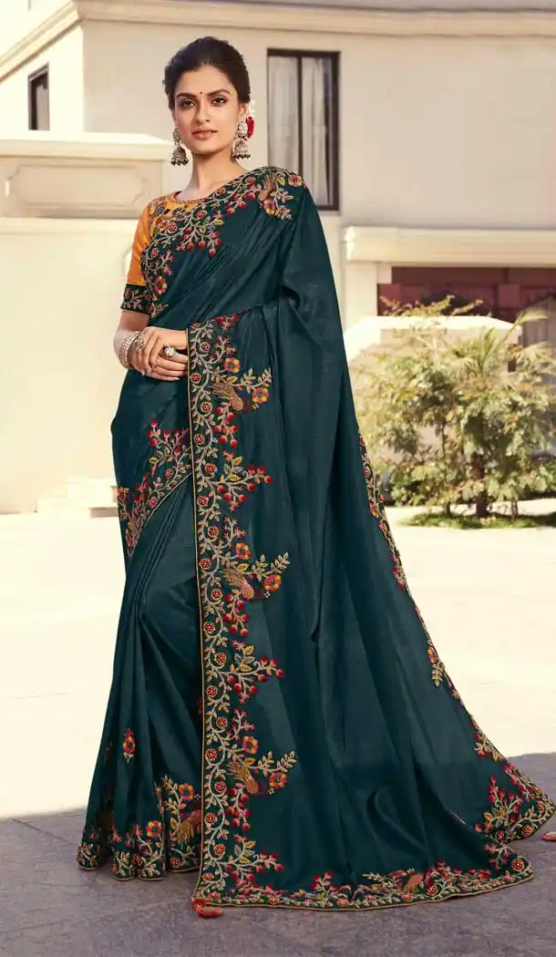Navy Blue Color Fancy Fabric Designer Traditional Party Wear Saree -971126254