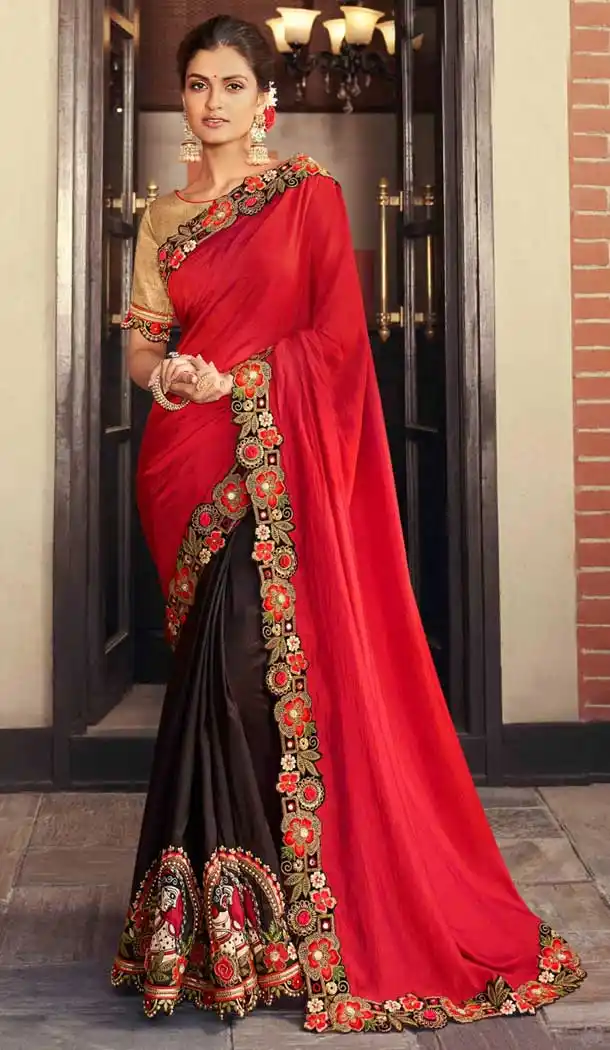 Red Black Color Fancy Fabric Designer Traditional Party Wear Saree -971126255