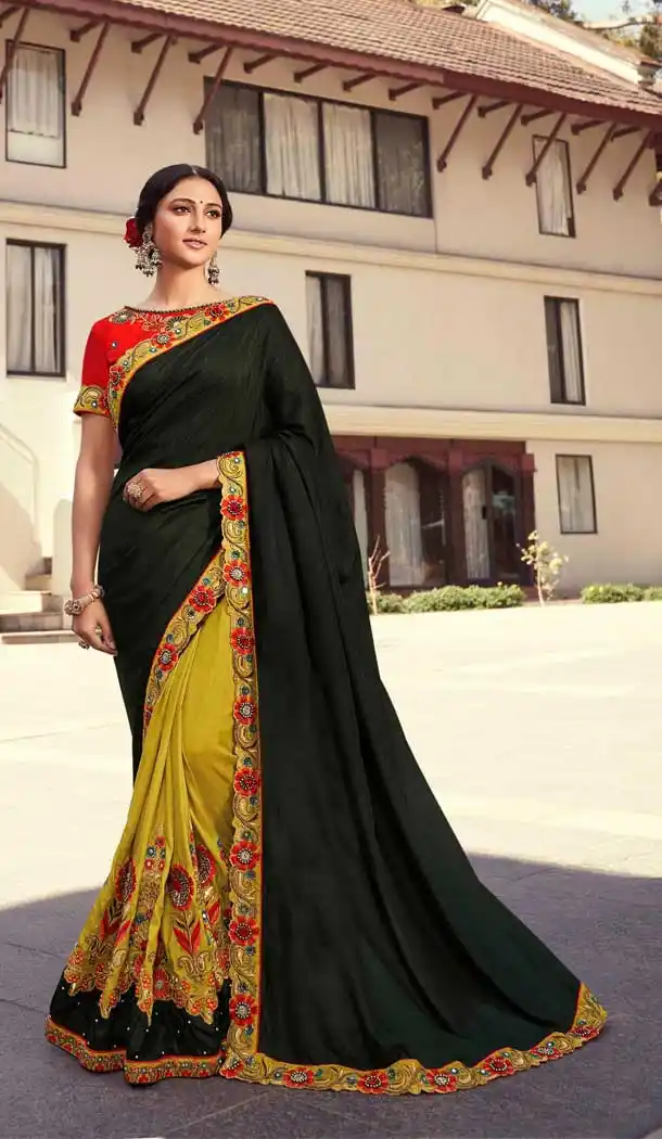 Black Lemon Color Fancy Fabric Designer Traditional Party Wear Saree -971126258