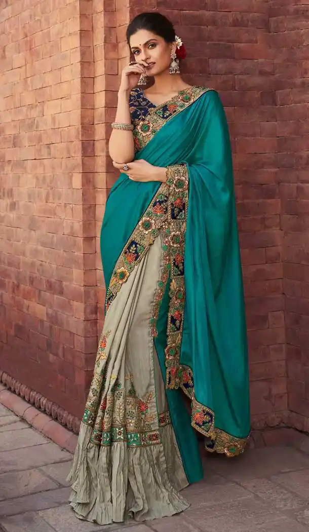 Charming Grey Color Fancy Fabric Designer Traditional Party Wear Saree -971126259