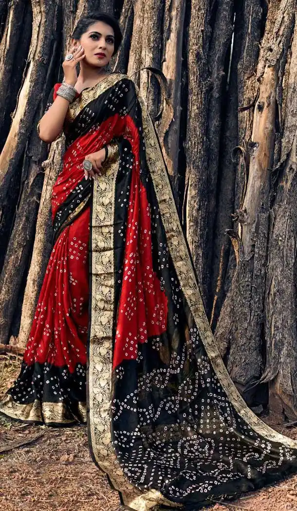 hand painted tussar viscose  silk bandhani saree -973126280
