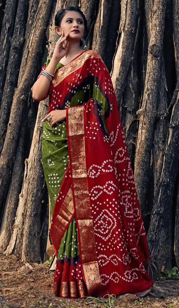 Glamorous Multi Color Viscose Gujrati Bandhni Party Wear Saree -973126281