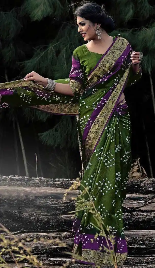 Green And Purple Color Viscose Gujrati Bandhni Party Wear Saree -973126284