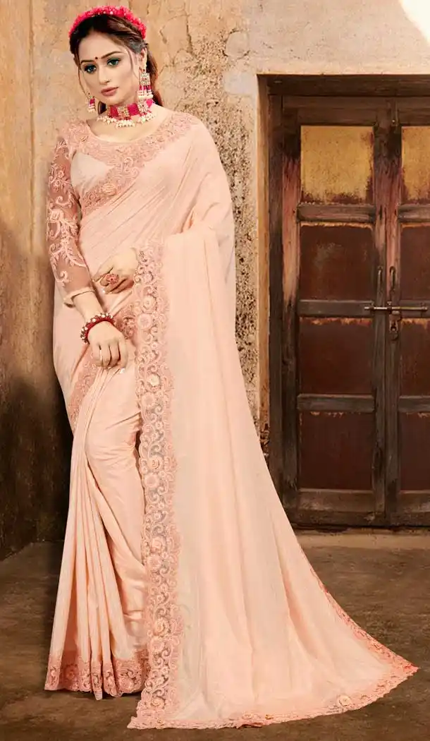 Peach Color Crape Silk With Foil Designer Party Wear Saree -979126349
