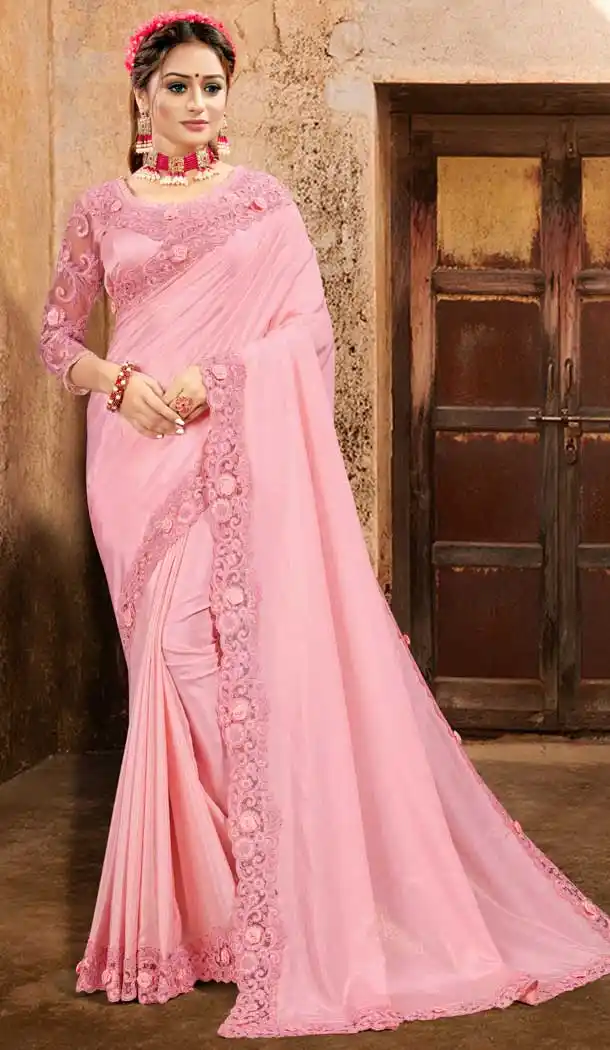 Light Pink Color Crape Silk With Foil Designer Party Wear Saree -979126350