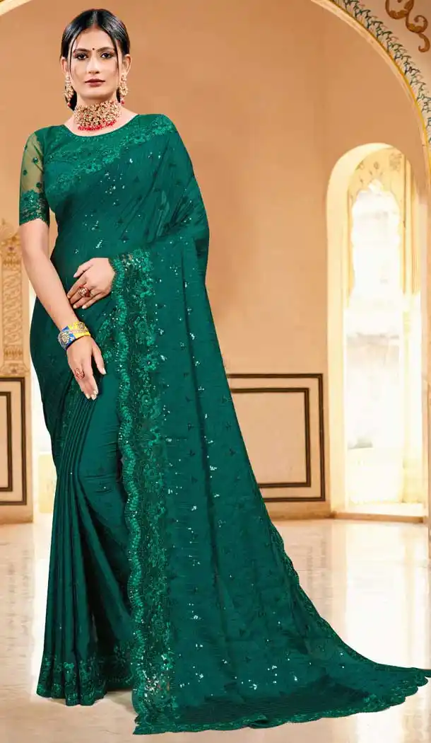 Green Color Silk Georgette Designer Party Wear Saree Blouse -979126360