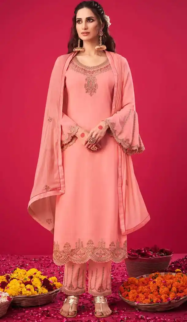 Peach Color Georgette Designer Pakistani Style Salwar Kameez -989126434