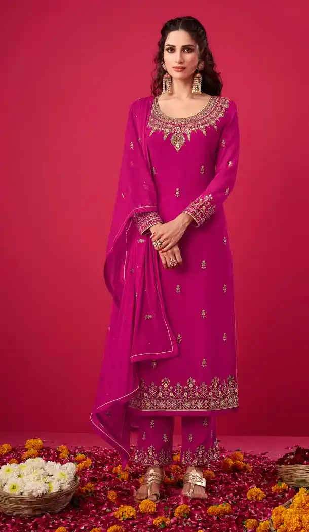 Rani Pink Color Georgette Designer Pakistani Style Salwar Kameez -989126435