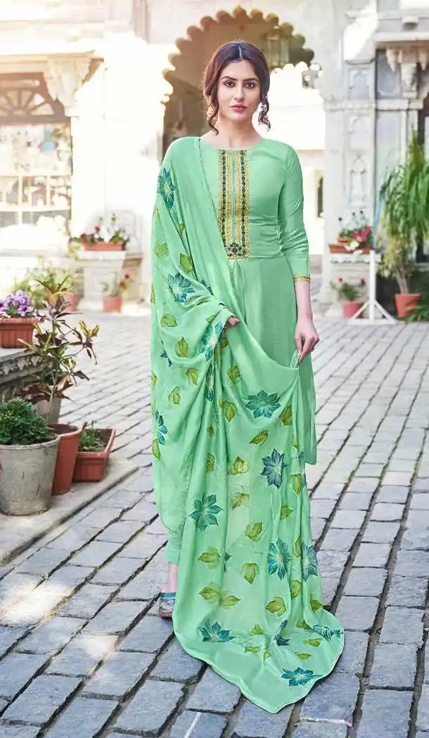 Sea Green Color Cotton Silk Pakistani Evening Party Wear Palazzo Suit -992126451