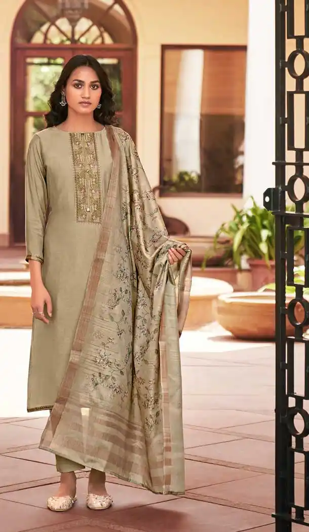 Beige Color Viscose Muslin Pakistani Style Festive Wear Salwar Kameez -1016126602
