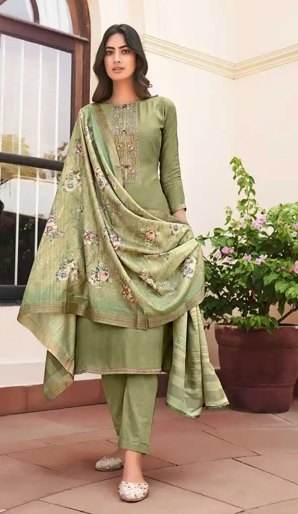 Sea Green Color Viscose Muslin Pakistani Style Festive Wear Salwar Kameez -1016126604