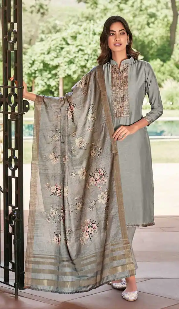 Grey Color Viscose Muslin Pakistani Style Festive Wear Salwar Kameez -1016126607