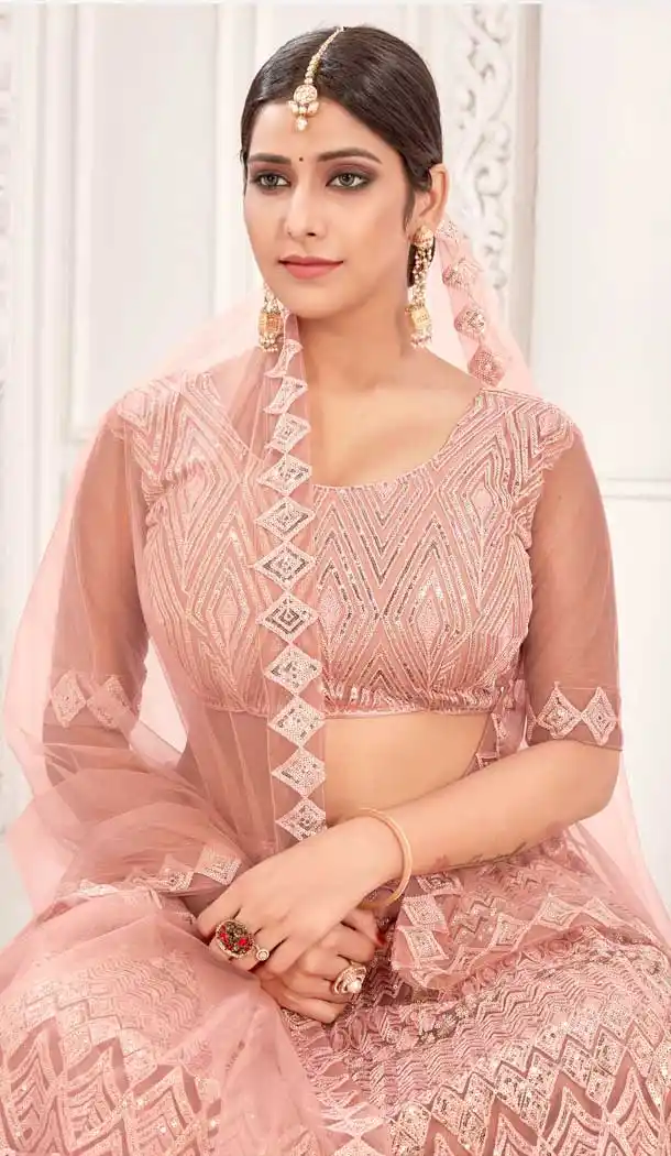 Peach Color Net Fancy Party Wear Designer Chaniya Choli -1023126646