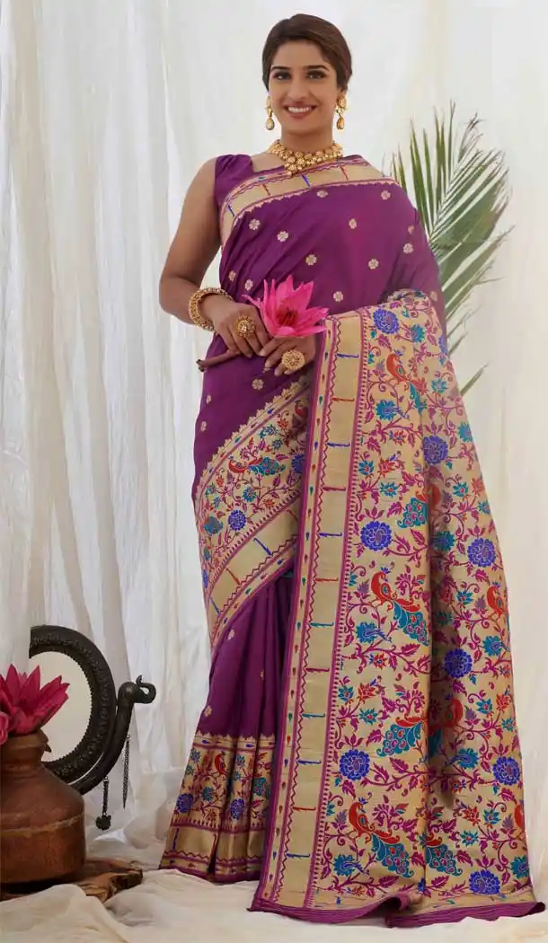 Magenta Color Pure Silk Paithani Traditional Wear Saree Blouse -1025126655