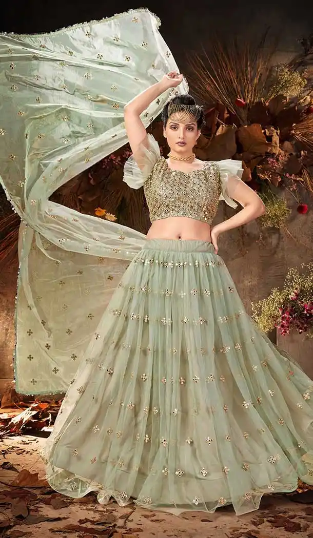 Sea Green Color Soft Net Heavy Designer Party Wear Lehenga Choli -1027126667