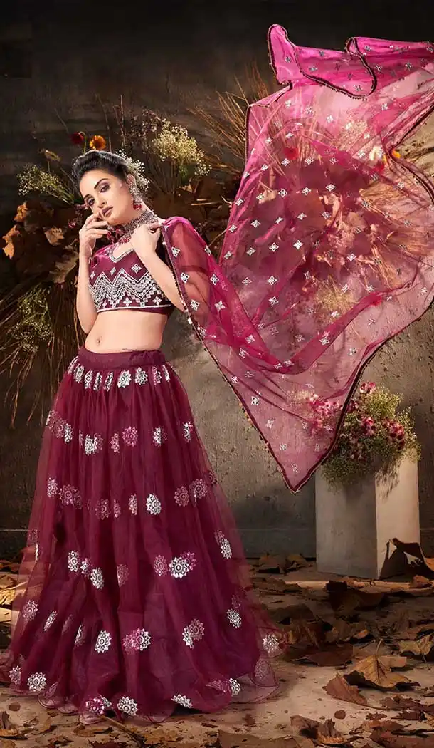 Purple Wine Color Soft Net Heavy Designer Party Wear Lehenga Choli -1027126671