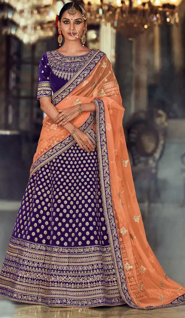 Purple Color Velvet Heavy Designer Bridal Wedding Wear Lehenga Choli -1028126674