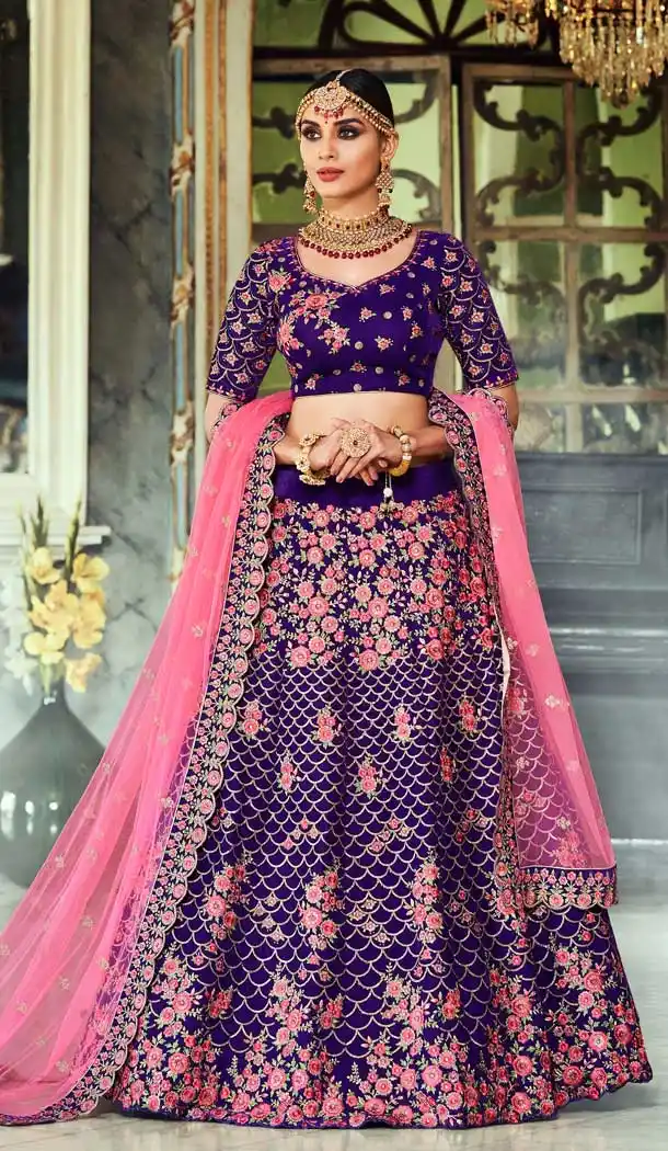 Purple Color Velvet Heavy Designer Bridal Wedding Wear Lehenga Choli -1028126676