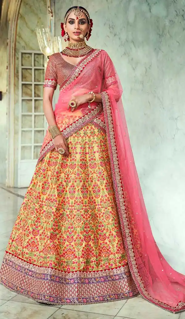 Yellow Color Handloom Silk Heavy Designer Bridal Wedding Wear Lehenga Choli -1028126678