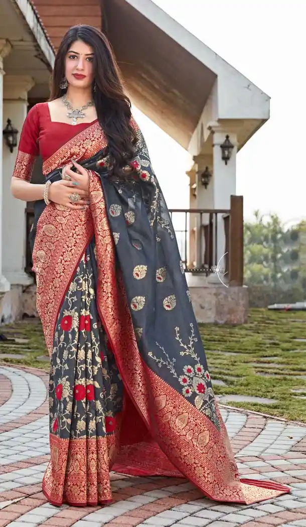 Dark Grey Color Malashree Silk Classic Traditional Party Wear Saree -1030126685