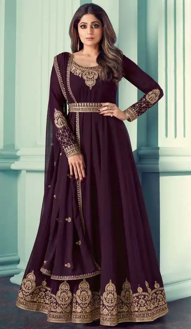 Wine Color Real Georgette Designer Party Wear Long Aanarkali Salwar Suit -1043126793