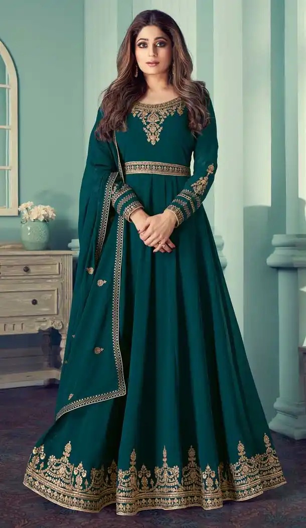 Rama Color Georgette Designer Party Wear Long Aanarkali Salwar Suit -1043126795