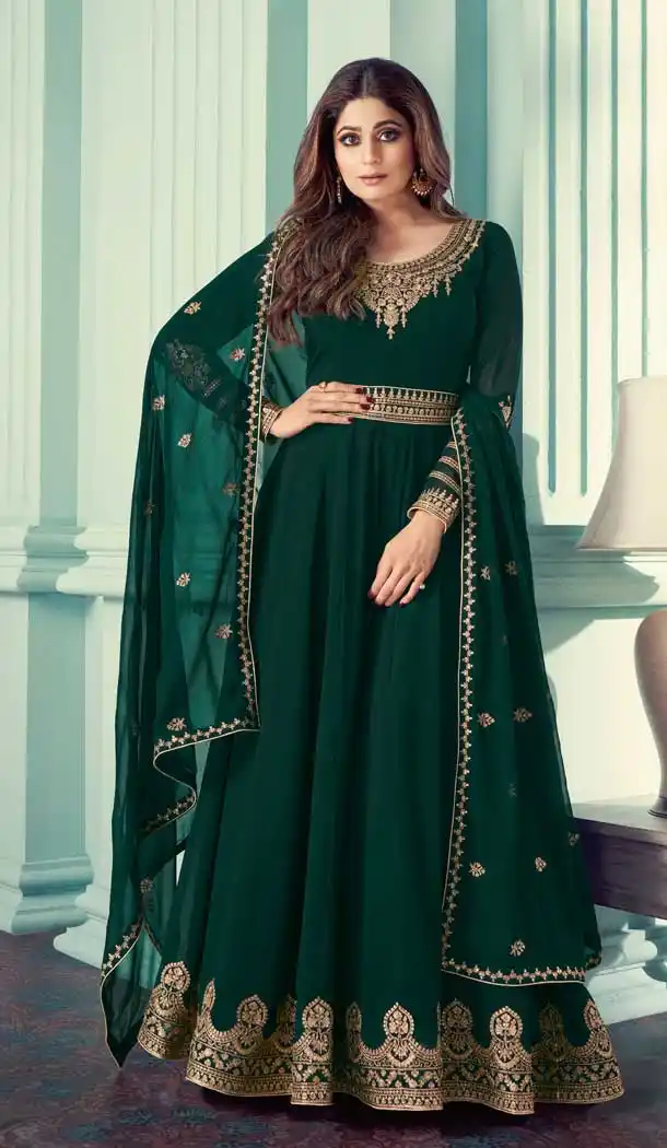 Green Color Georgette Designer Party Wear Long Aanarkali Salwar Suit -1043126797