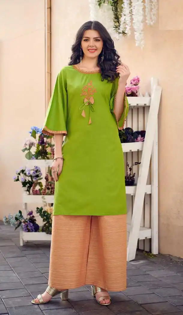 Light Green Color Cotton Slub Designer Casual Wear Readymade Kurti -1049126868