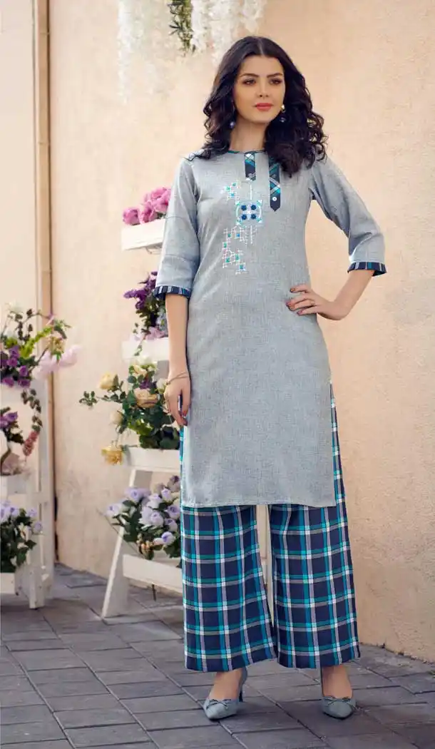 Grey Color Cotton Slub Designer Casual Wear Readymade Kurti -1049126869