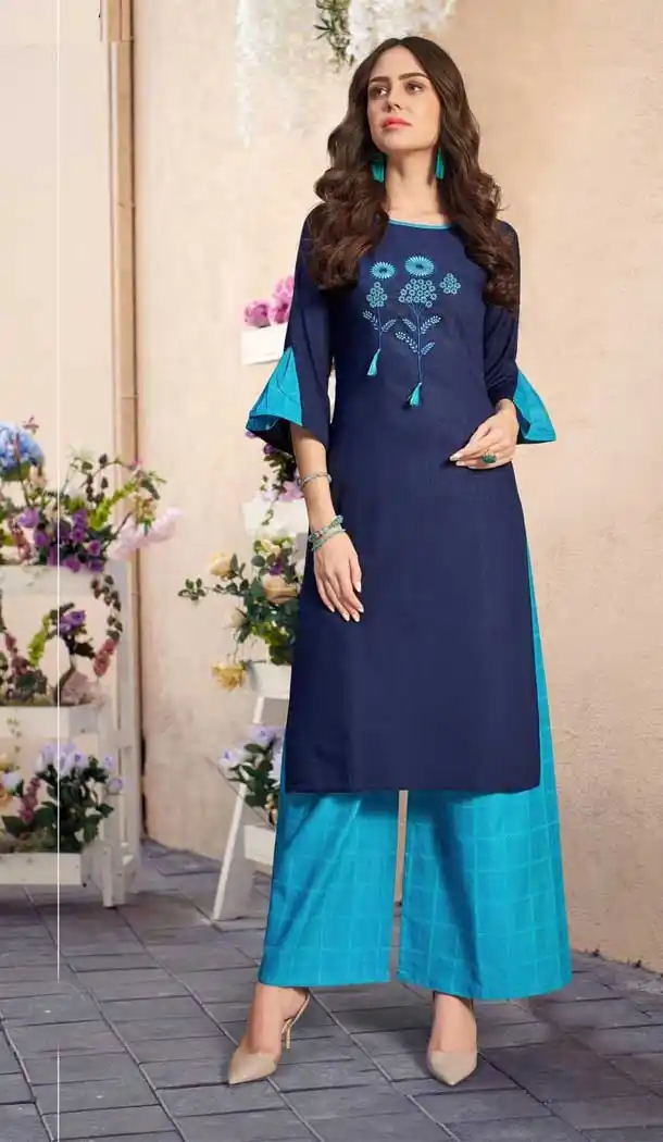 Blue Color Cotton Slub Designer Casual Wear Readymade Kurti -1049126871