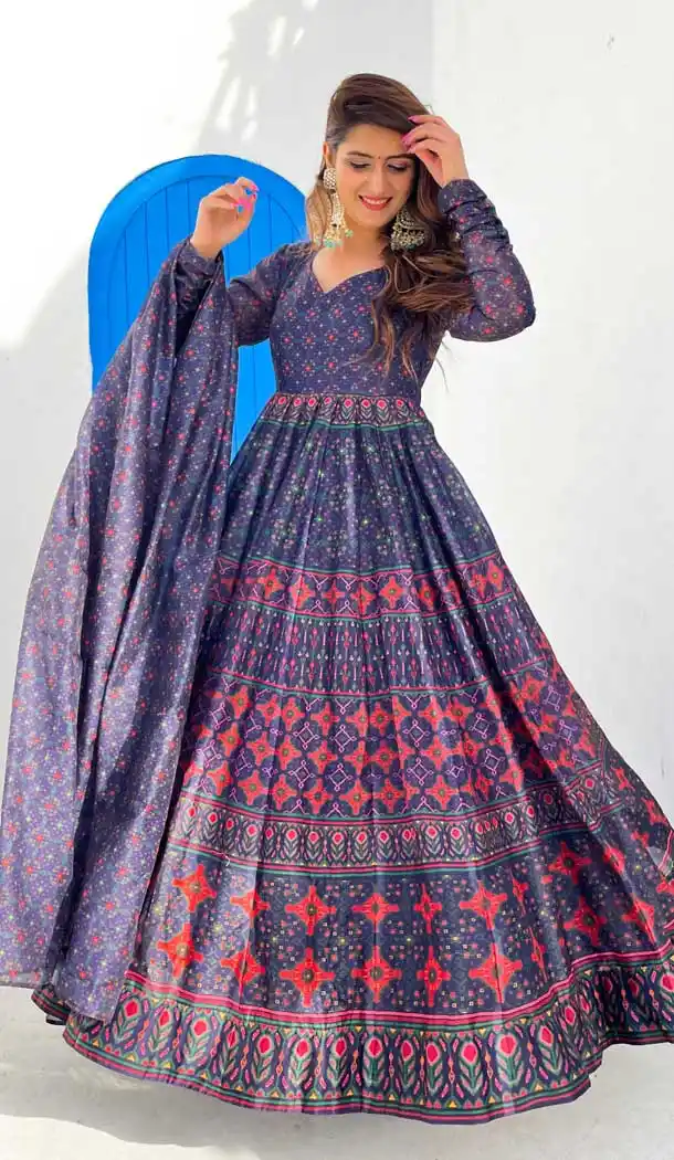 Blue Color Chanderi Designer Festive Wear Readymade Aanarkali Suit -1075127203