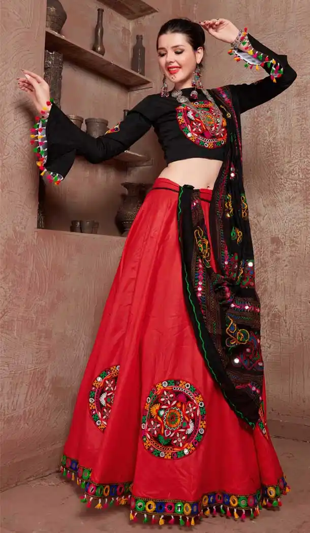Red Color Cotton Designer Navratri Festive Special Lehenga Choli -1118127594
