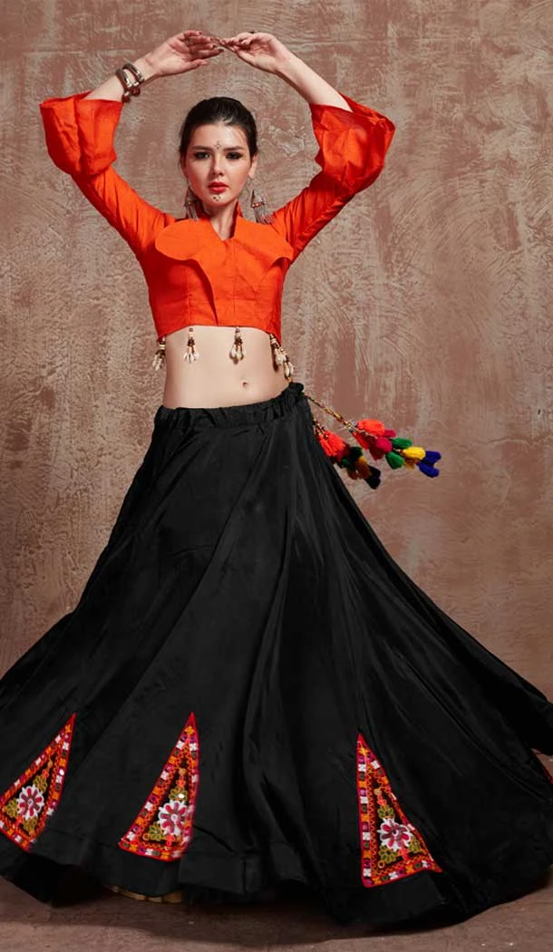Black Color Tafeta Silk Designer Navratri Festive Special Lehenga Choli -1118127597