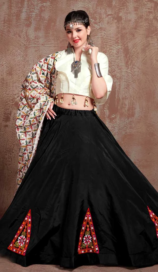 Sparkling Black Color Tafeta Silk Designer Navratri Festive Special Lehenga Choli -1118127599