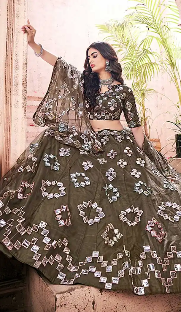Mehendi Color Soft Net Designer Festive Party Wear Lehenga Choli -1127127660