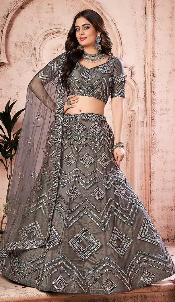 Dark Grey Color Soft Net Designer Festive Party Wear Lehenga Choli -1127127662