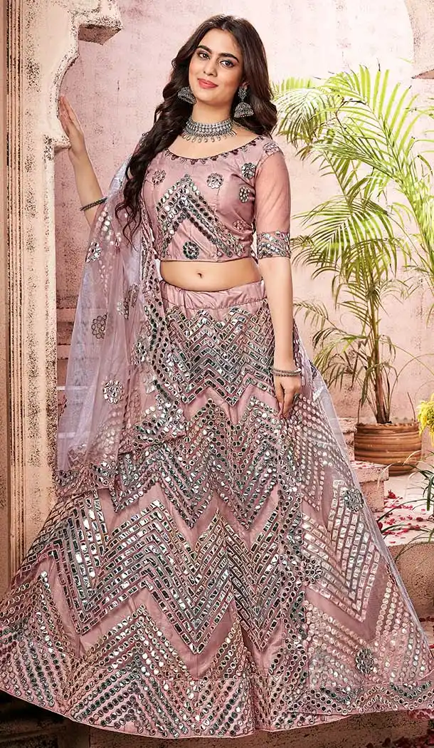 Brownish Pink Color Soft Net Designer Festive Party Wear Lehenga Choli -1127127663