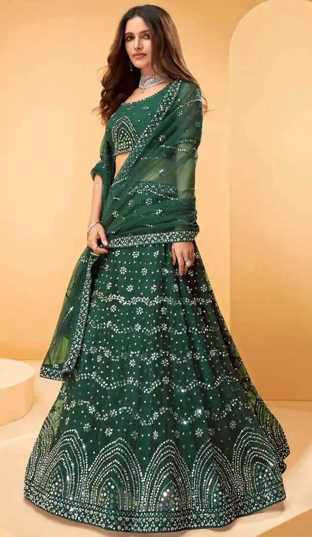 Green Color Net Designer Bridal Wedding Wear Lehenga Choli -1128127667