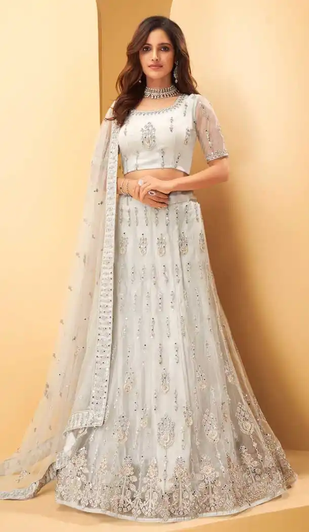 Off White Color Net Designer Bridal Wedding Wear Lehenga Choli -1128127668